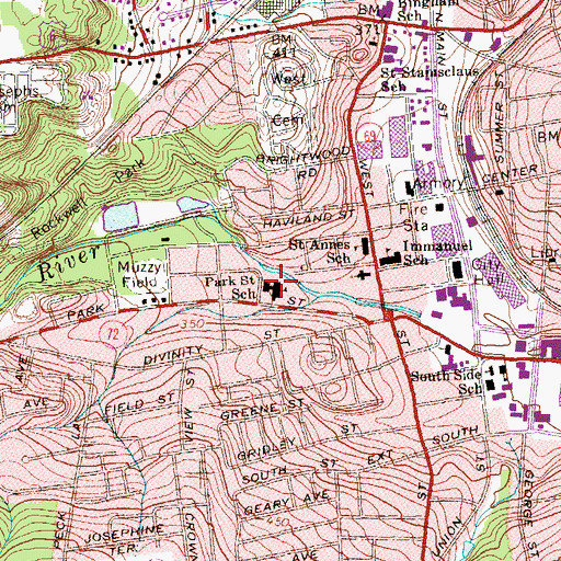Topographic Map of Clara T O'Connell School, CT