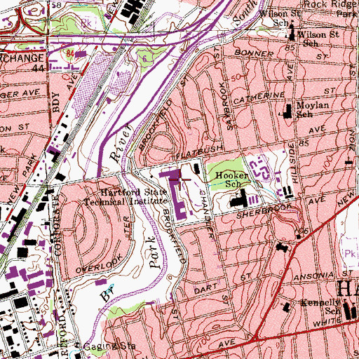 Topographic Map of Grom Hayes Library, CT