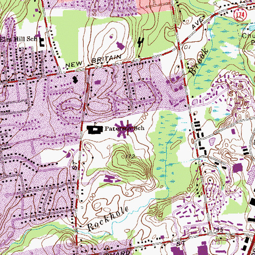 Topographic Map of John Wallace Middle School, CT