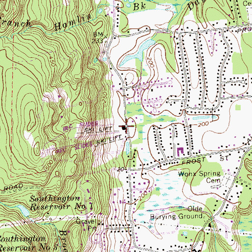 Topographic Map of Mount Southington Ski Area, CT