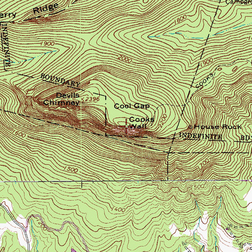 Topographic Map of Cooks Wall Mountain, NC