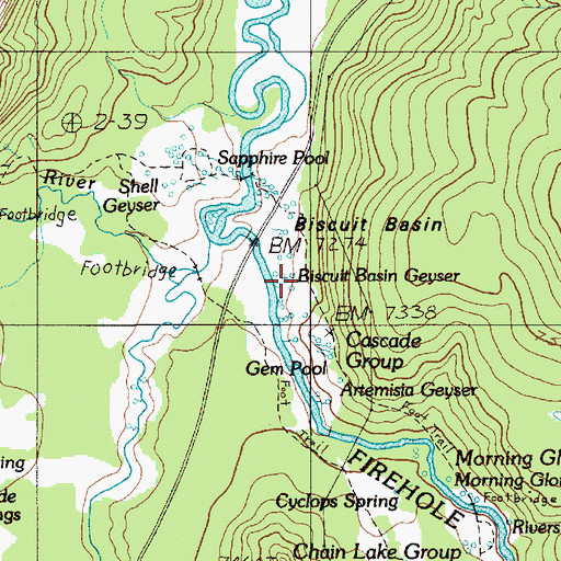 Topographic Map of Biscuit Basin Geyser, WY