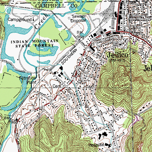 Topographic Map of Jellico Church of God, TN