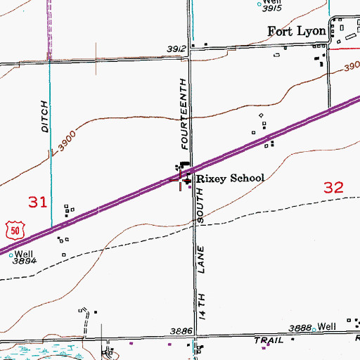 Topographic Map of Rixey School, CO