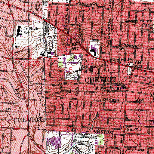 Topographic Map of Cheviot Branch Public Library of Cincinnati and Hamilton County, OH