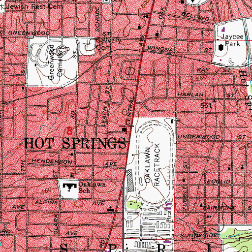 Topographic Map of First Baptist Church, AR