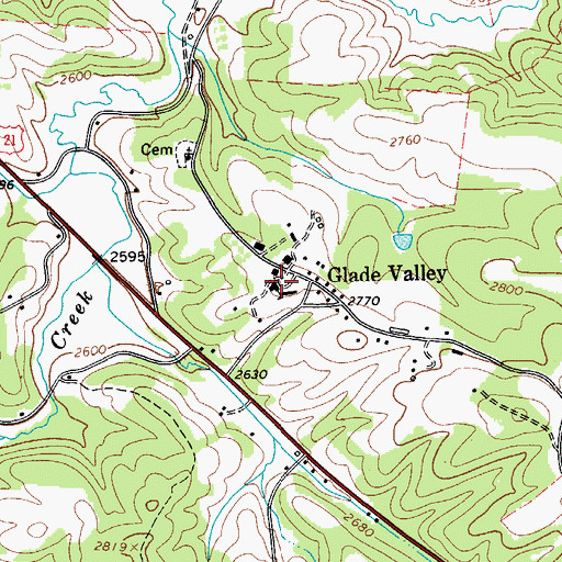 Topographic Map of Glade Valley High School (historical), NC