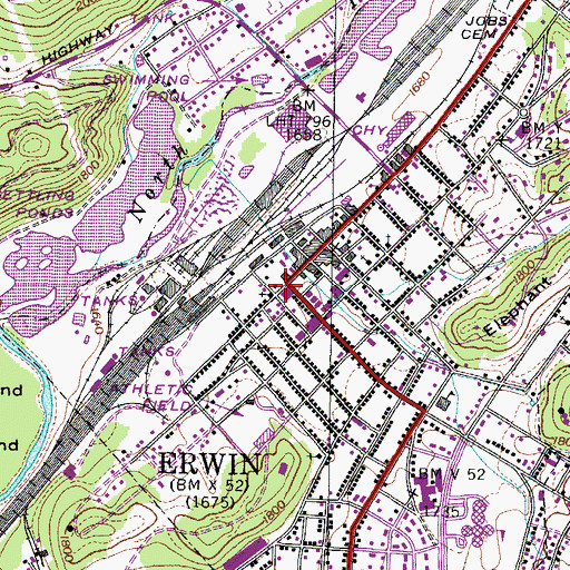 Topographic Map of First Baptist Church, TN
