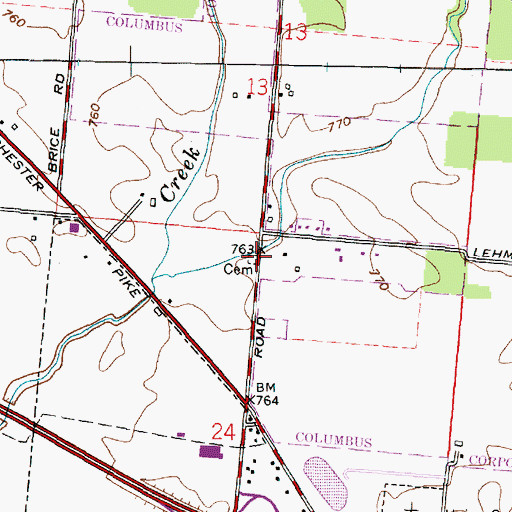 Topographic Map of Mennonite Church Cemetery, OH