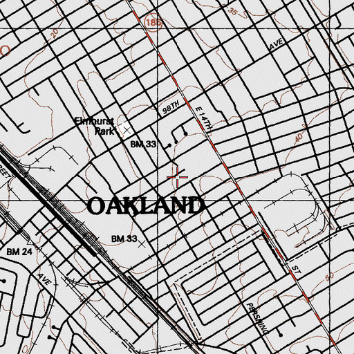 Topographic Map of East Oakland Southern Baptist Church, CA
