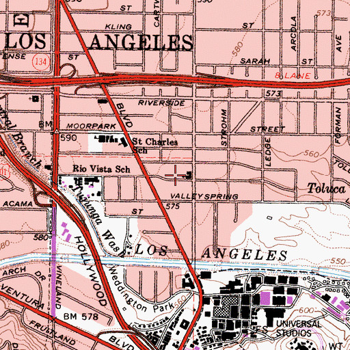 Topographic Map of Toluca Lake United Methodist Church, CA