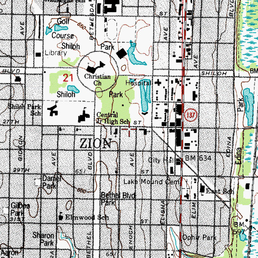 Topographic Map of Zion Auditorium, IL