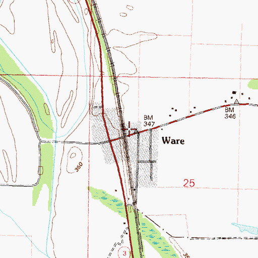Topographic Map of Ware United Methodist Church, IL