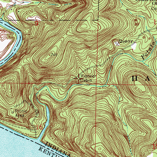 Topographic Map of Pioneer Cabin, IN