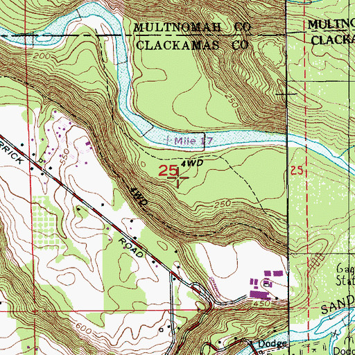 Topographic Map of Sandy River Scenic Waterway, OR