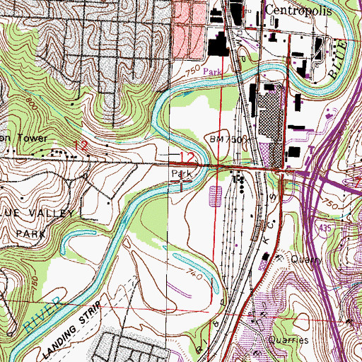 Topographic Map of Blue Valley Park, MO