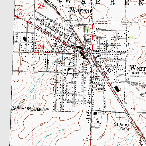 Topographic Map of First Baptist Church of Warren, IL