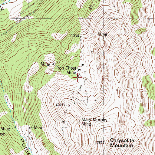 Topographic Map of Iron Chest Mine, CO