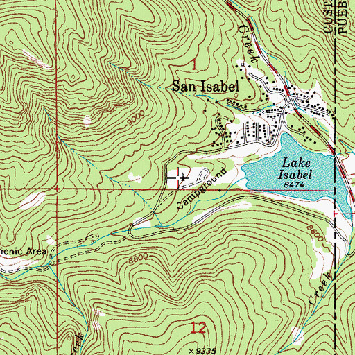 Topographic Map of Lake Isabel Recreation Area, CO