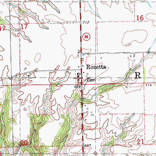 Topographic Map of Rozetta Cemetery, IL