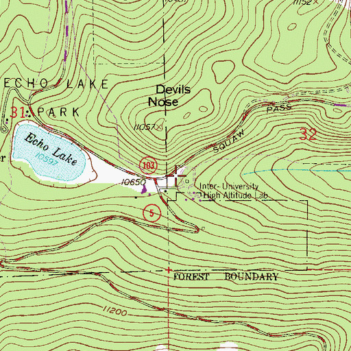 Topographic Map of Echo Lake Campground, CO