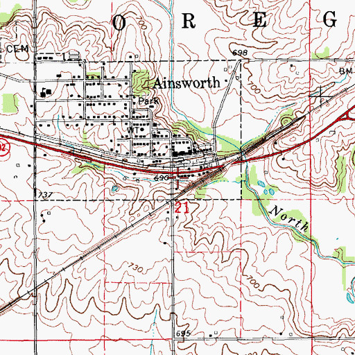 Topographic Map of Ainsworth, IA