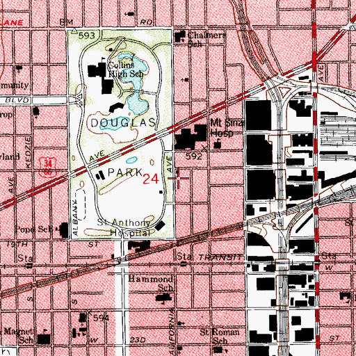 Topographic Map of Douglas Park Church of the Brethren, IL