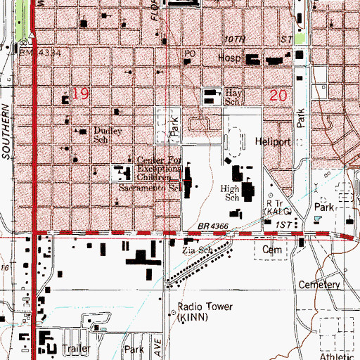 Topographic Map of Sacramento School, NM