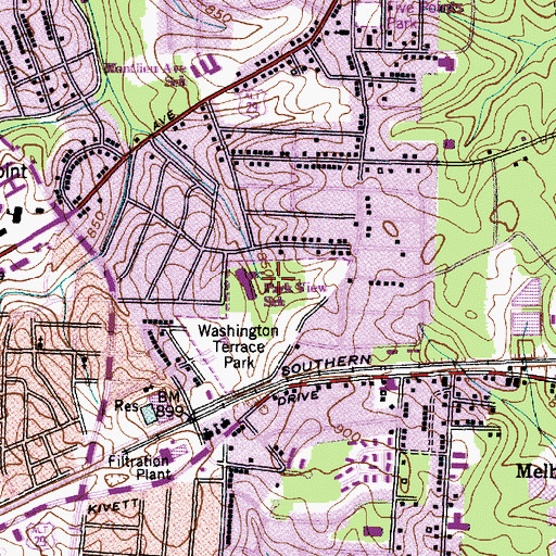 Topographic Map of Park View School, NC
