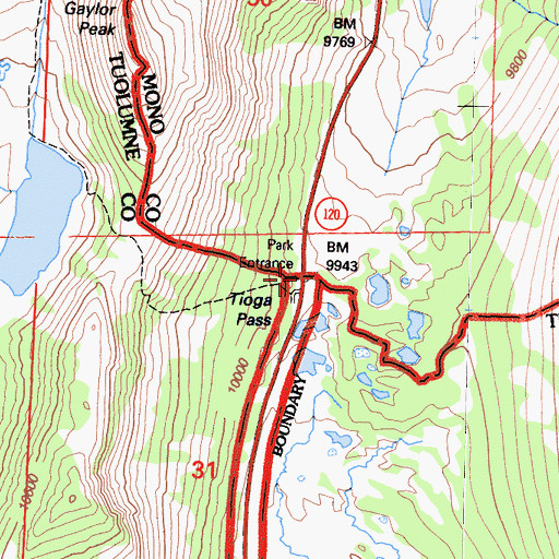 Topographic Map of Tioga Pass Entrance, CA