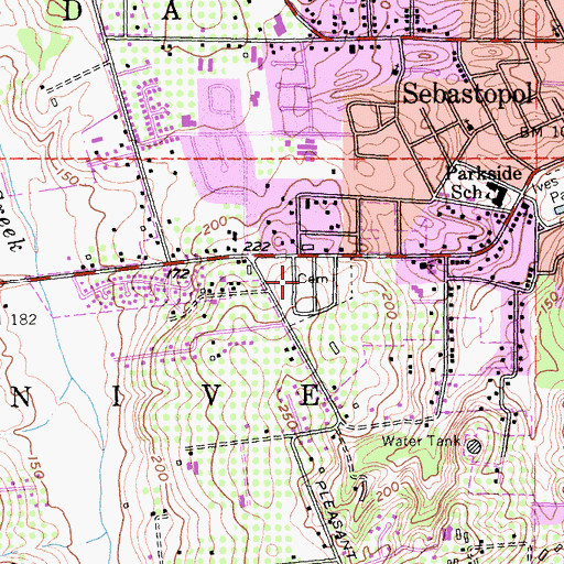 Topographic Map of Sebastopol Memorial Lawn Cemetery, CA