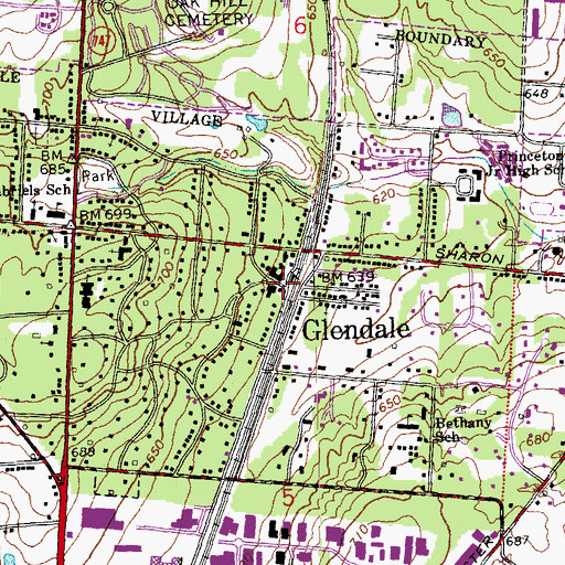Topographic Map of Glendale Post Office (historical), OH