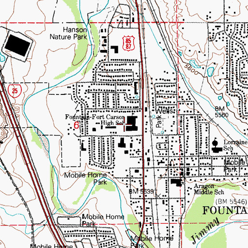 Topographic Map of Fountain Middle School, CO