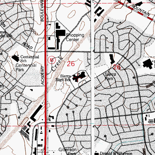 Topographic Map of Sierra High School, CO