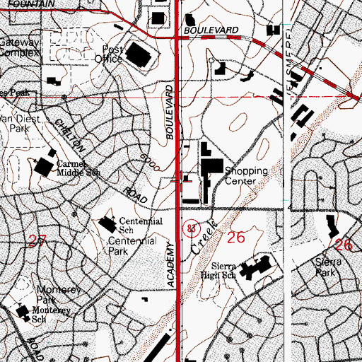 Topographic Map of Sand Creek Library, CO