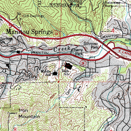 Topographic Map of Manitou Springs High School, CO