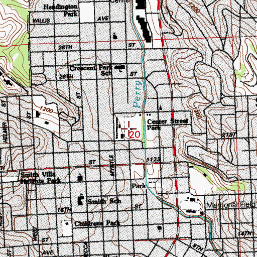 Topographic Map of Center Street Park, IA