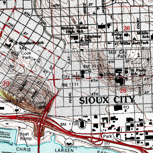 Topographic Map of Sioux City Fire Department, IA
