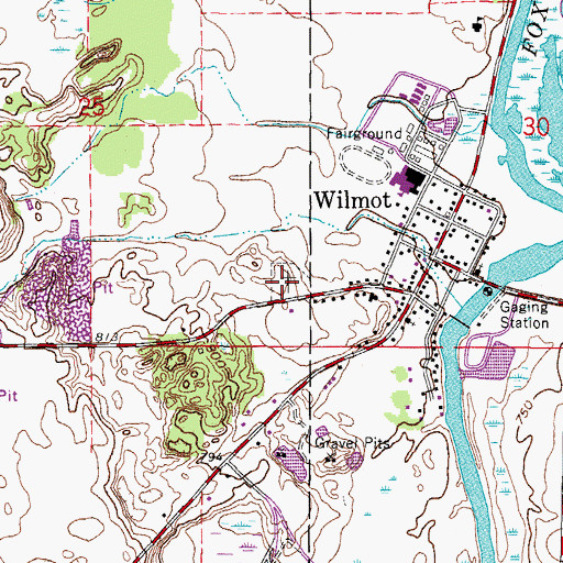 Topographic Map of Wilmot Cemetery, WI