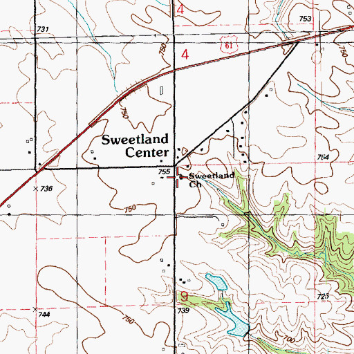 Topographic Map of Sweetland United Methodist Church, IA