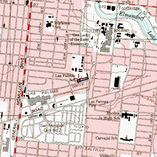 Topographic Map of Las Palmas Elementary School, TX