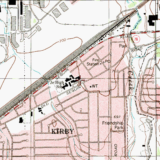 Topographic Map of Kirby Middle School, TX