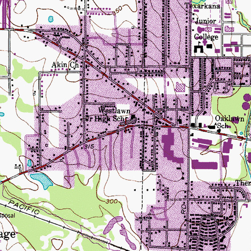 Topographic Map of Westlawn Intermediate School, TX