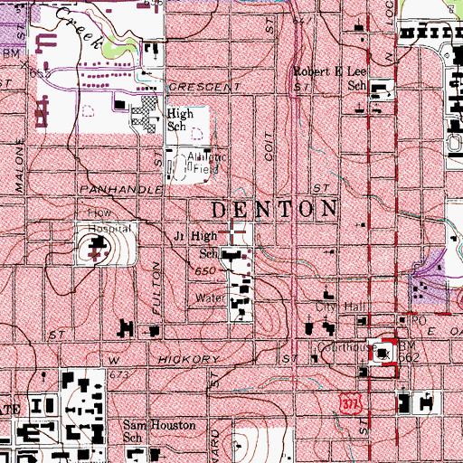 Topographic Map of A O Calhoun Middle School, TX