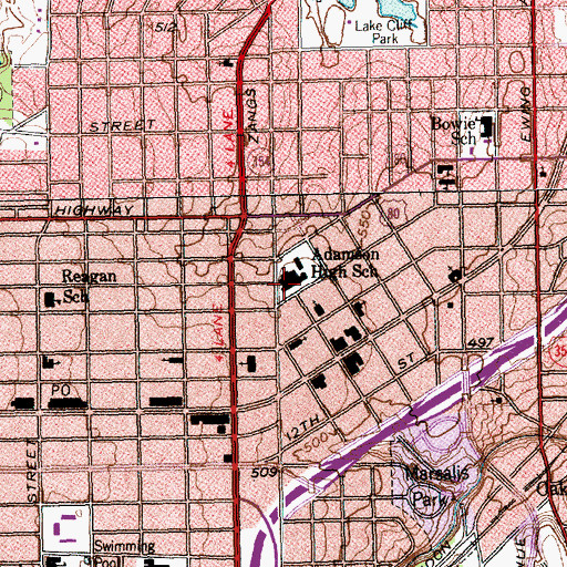 Topographic Map of W H Adamson High School, TX