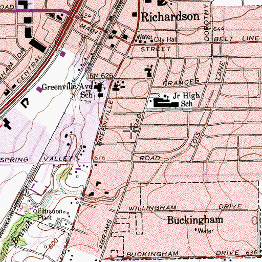 Topographic Map of Richardson Junior High School, TX