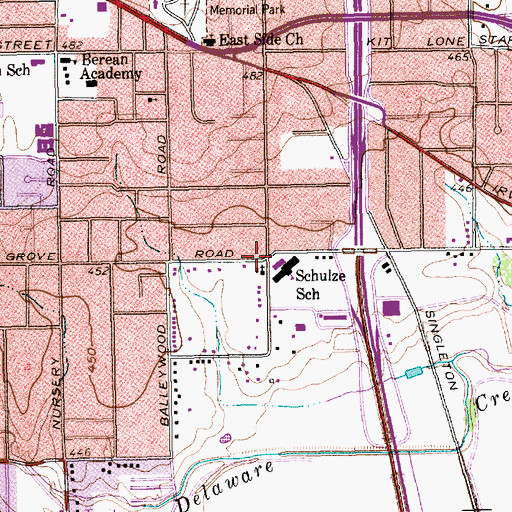 Topographic Map of J O Schulze Elementary School, TX