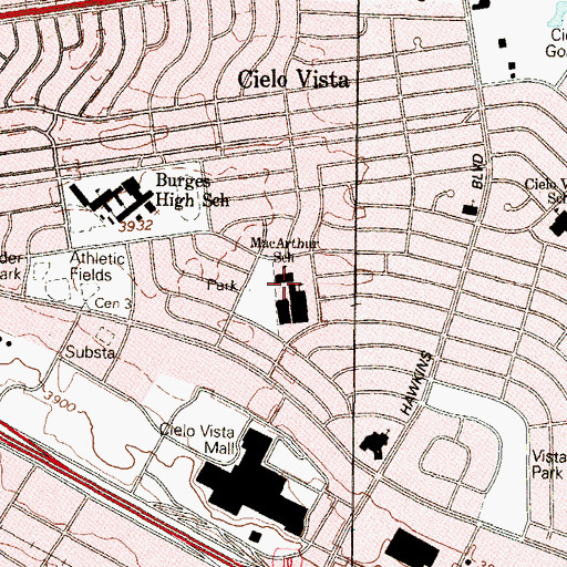 Topographic Map of MacArthur Elementary School - Intermediat, TX