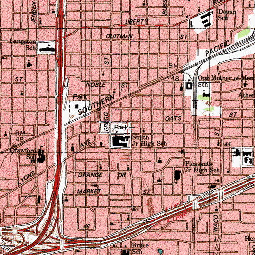 Topographic Map of E O Smith Elementary School, TX