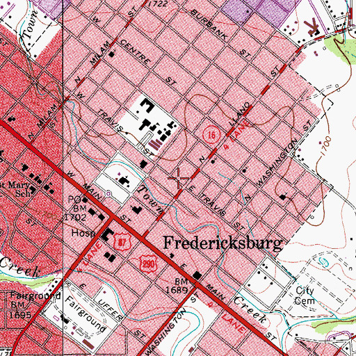 Topographic Map of Fredericksburg Middle School, TX